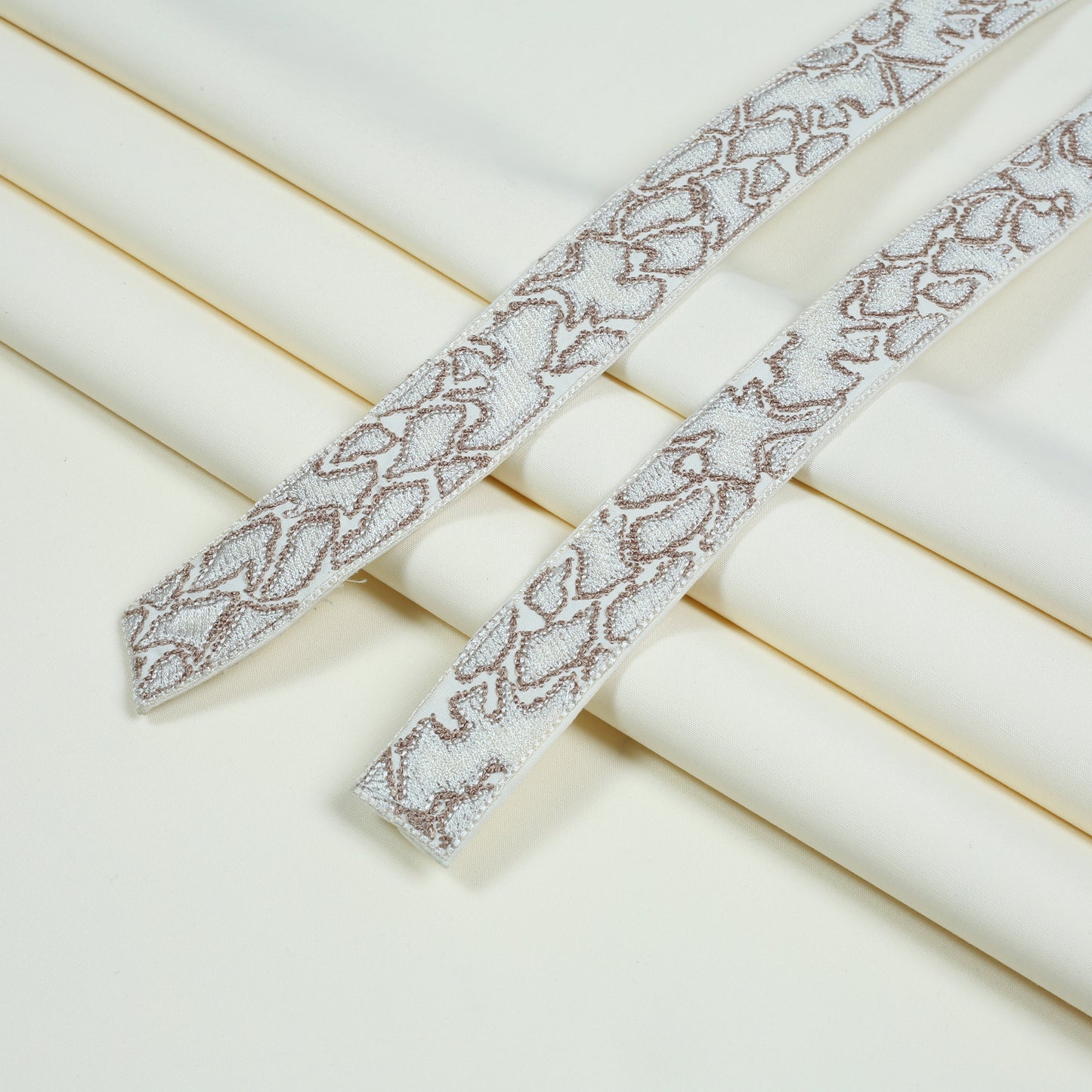 Men Unstitch Multi-Colored Scale Effect Embroidered Bann/Placket With Neckline Kameez Shalwar With Signature Pattern Embroidery Design - Cream