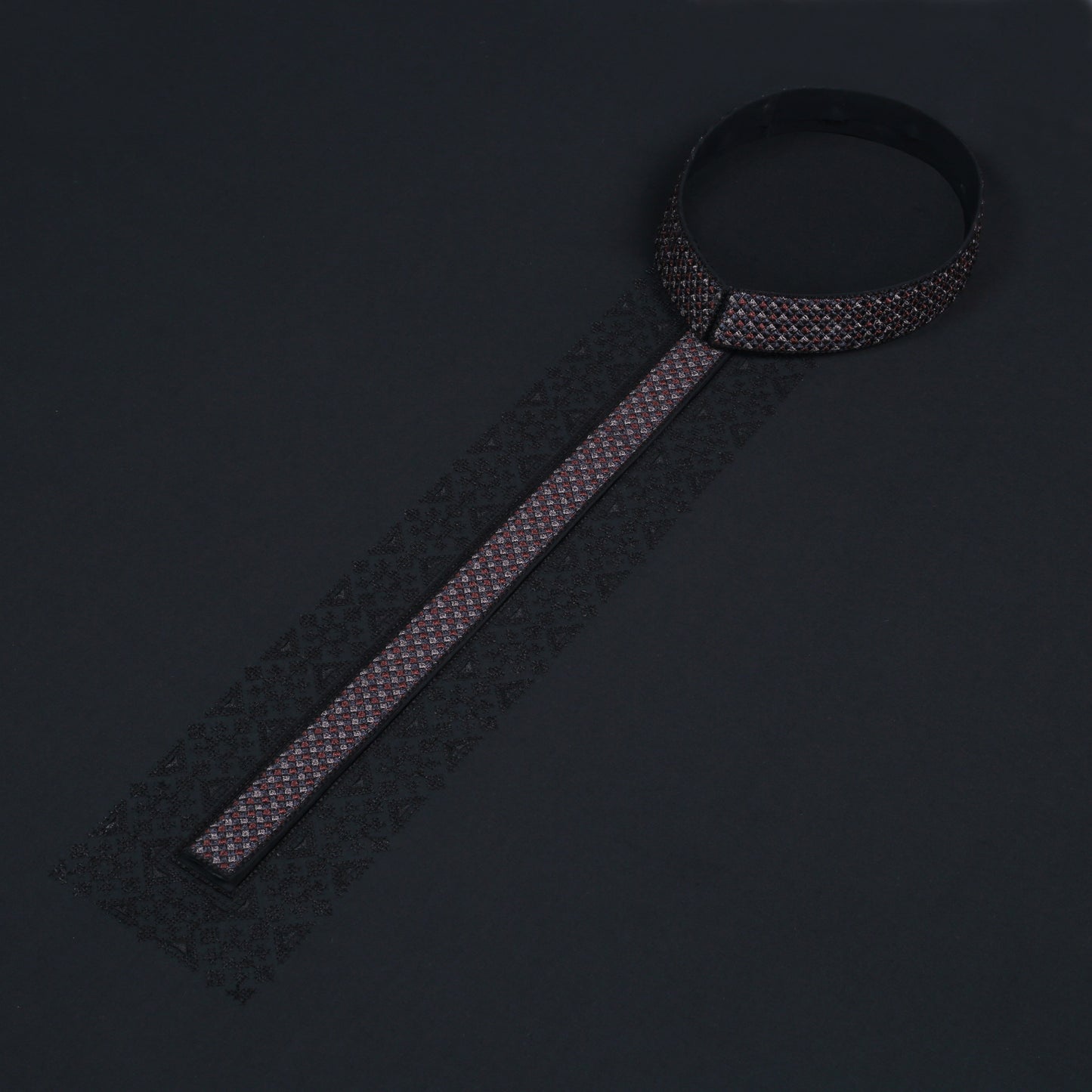 Men Unstitch Multi-Colored Embroidered Bann/Placket With Self-Thread Neckline Kameez Shalwar With Signature Pattern Embroidery Design - Black