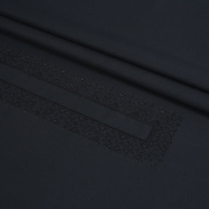 Men Unstitch Multi-Colored Embroidered Bann/Placket With Self-Thread Neckline Kameez Shalwar With Signature Pattern Embroidery Design - Black