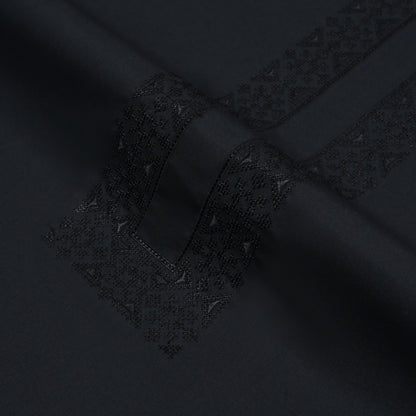 Men Unstitch Multi-Colored Embroidered Bann/Placket With Self-Thread Neckline Kameez Shalwar With Signature Pattern Embroidery Design - Black