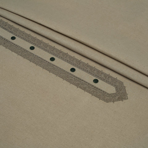 Men Unstitch Embroidered Khaddar Cutwork Neckline - Fawn