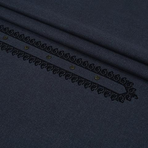 Men Unstitch Contrast-Embroidered Khaddar Kameez Shalwar - Charcoal