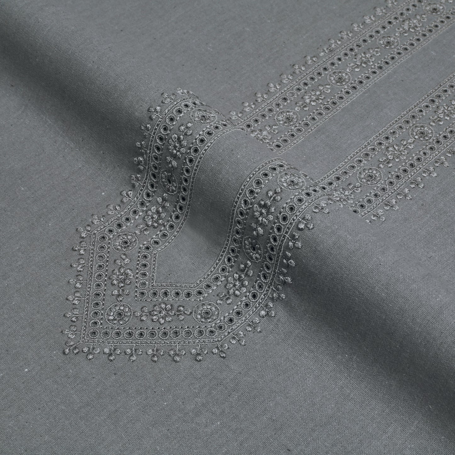 Gray Unstitched Embroidered Fabric for Men
