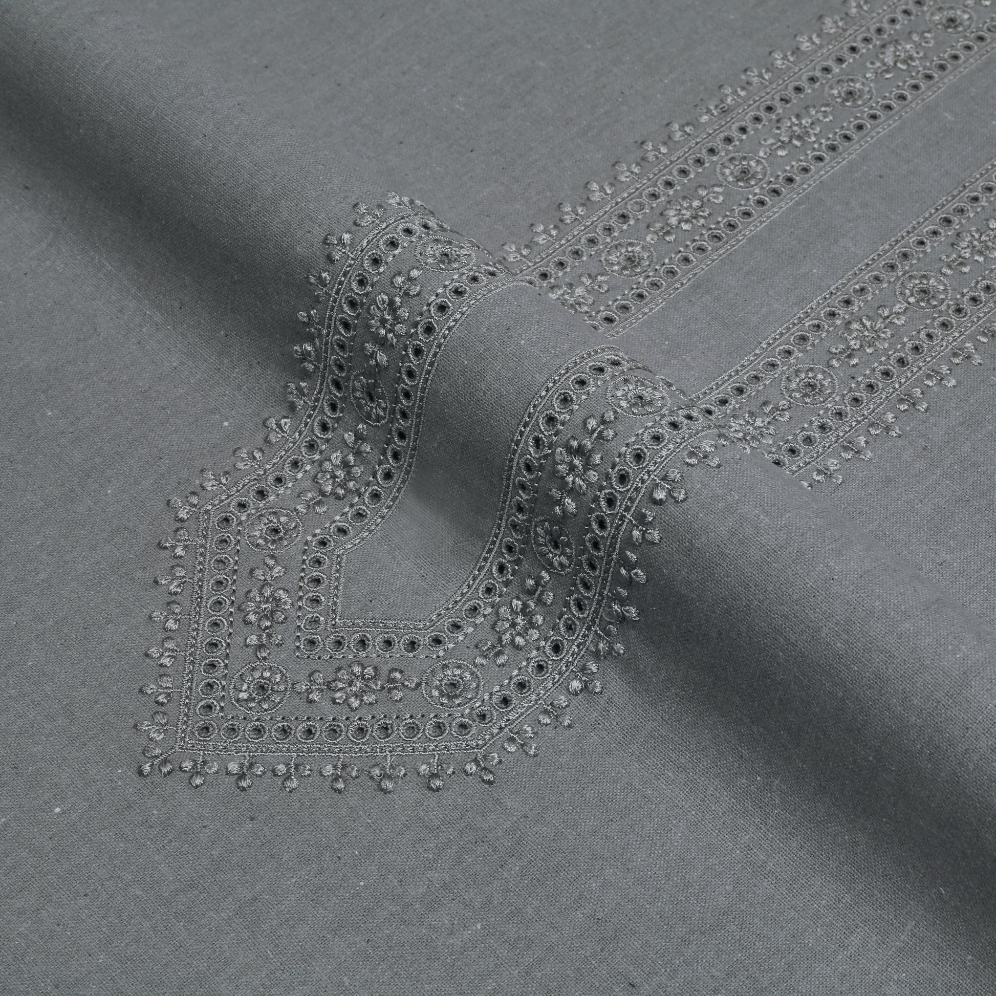 Gray Unstitched Embroidered Fabric for Men