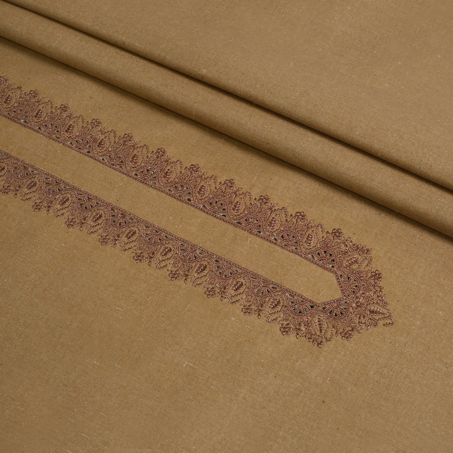 Men Unstitch Embroidered Khaddar Cutwork - Wheat-Orange