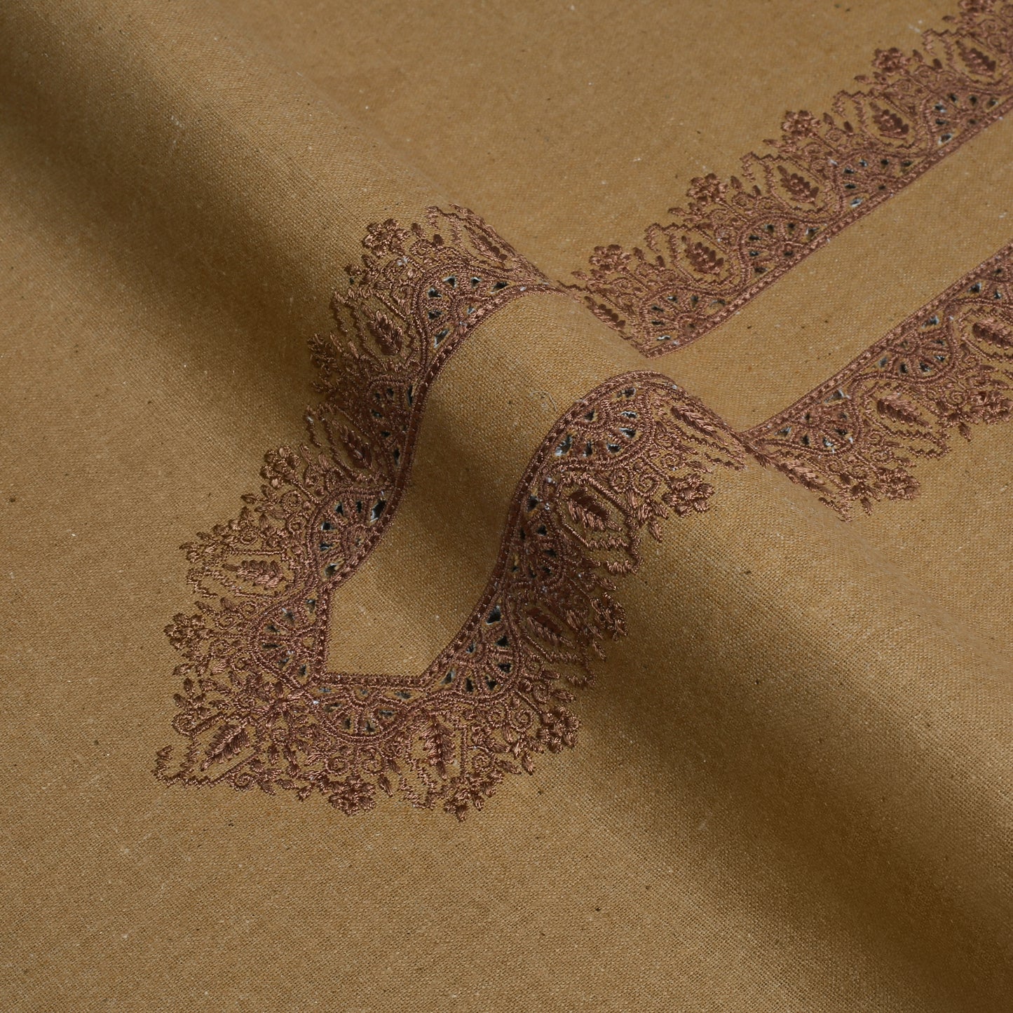 Men Unstitch Embroidered Khaddar Cutwork - Wheat-Orange