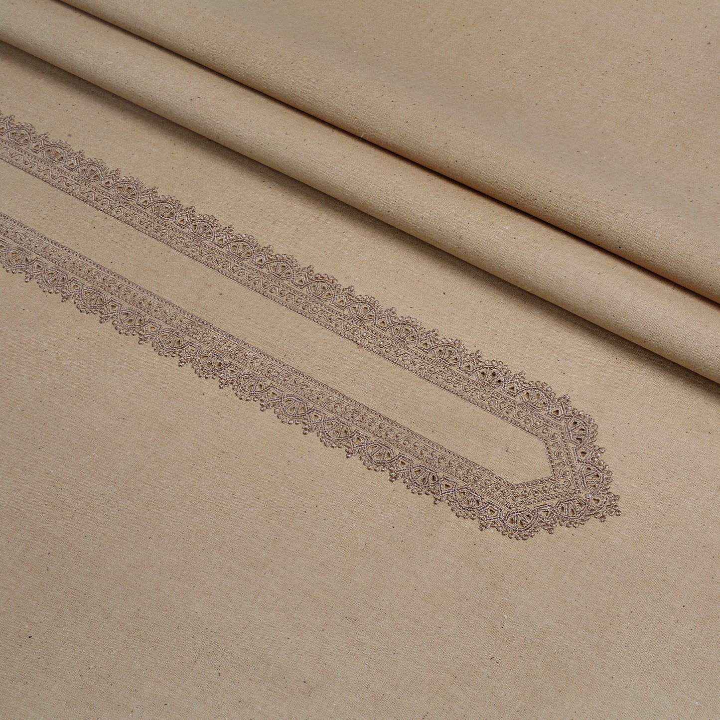 Men Unstitch Embroidered Khaddar Cutwork - Fawn