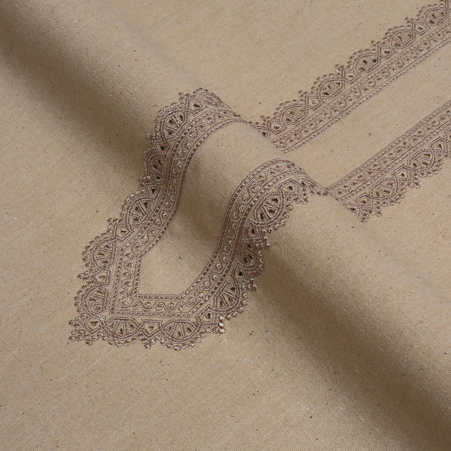 Men Unstitch Embroidered Khaddar Cutwork - Fawn