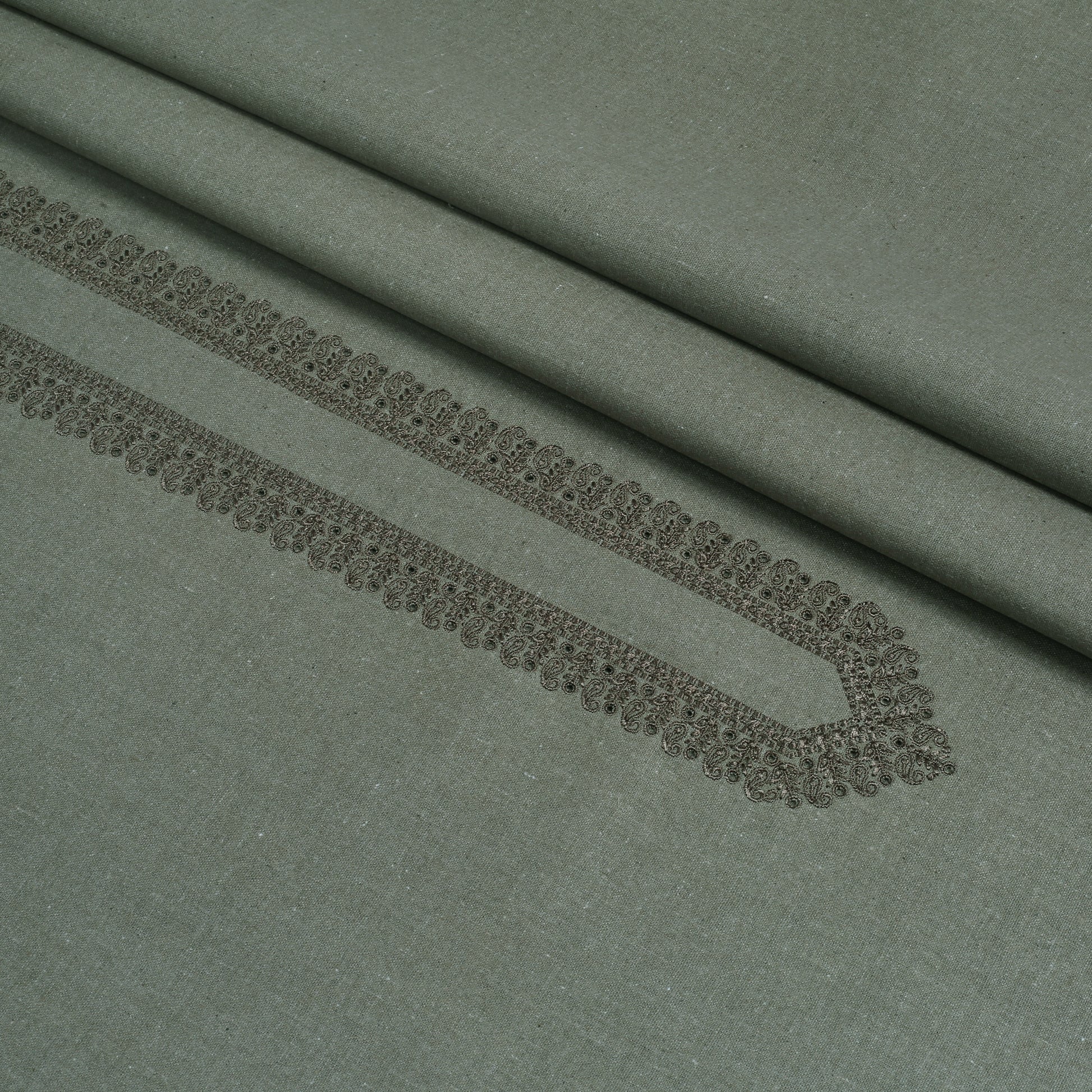 Gray Fabric Embroidered Neck 