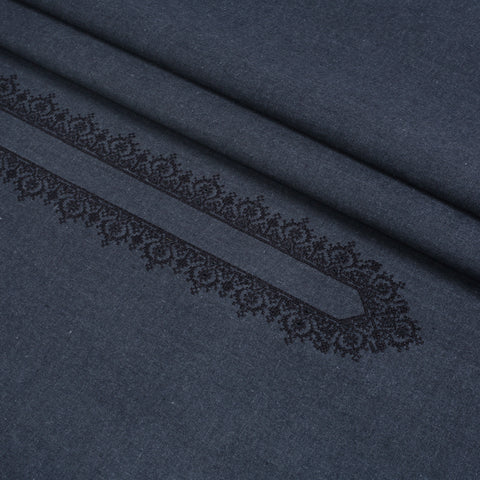 Men Unstitch Embroidered Khaddar Cutwork - Charcoal