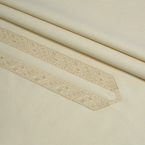 Men Unstitch Embroidered Cotton Karandi - Cream