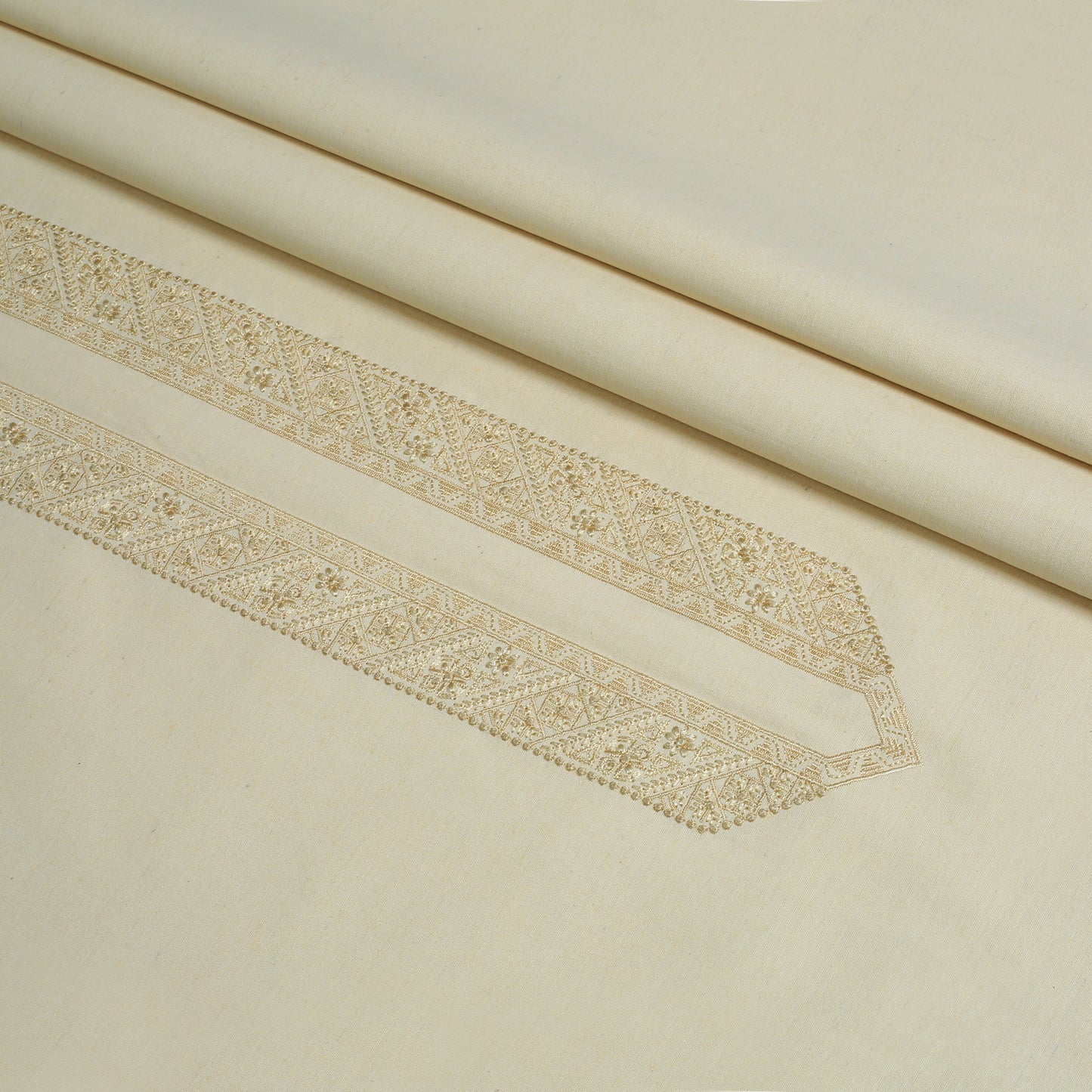 Men Unstitch Embroidered Cotton Karandi - Cream
