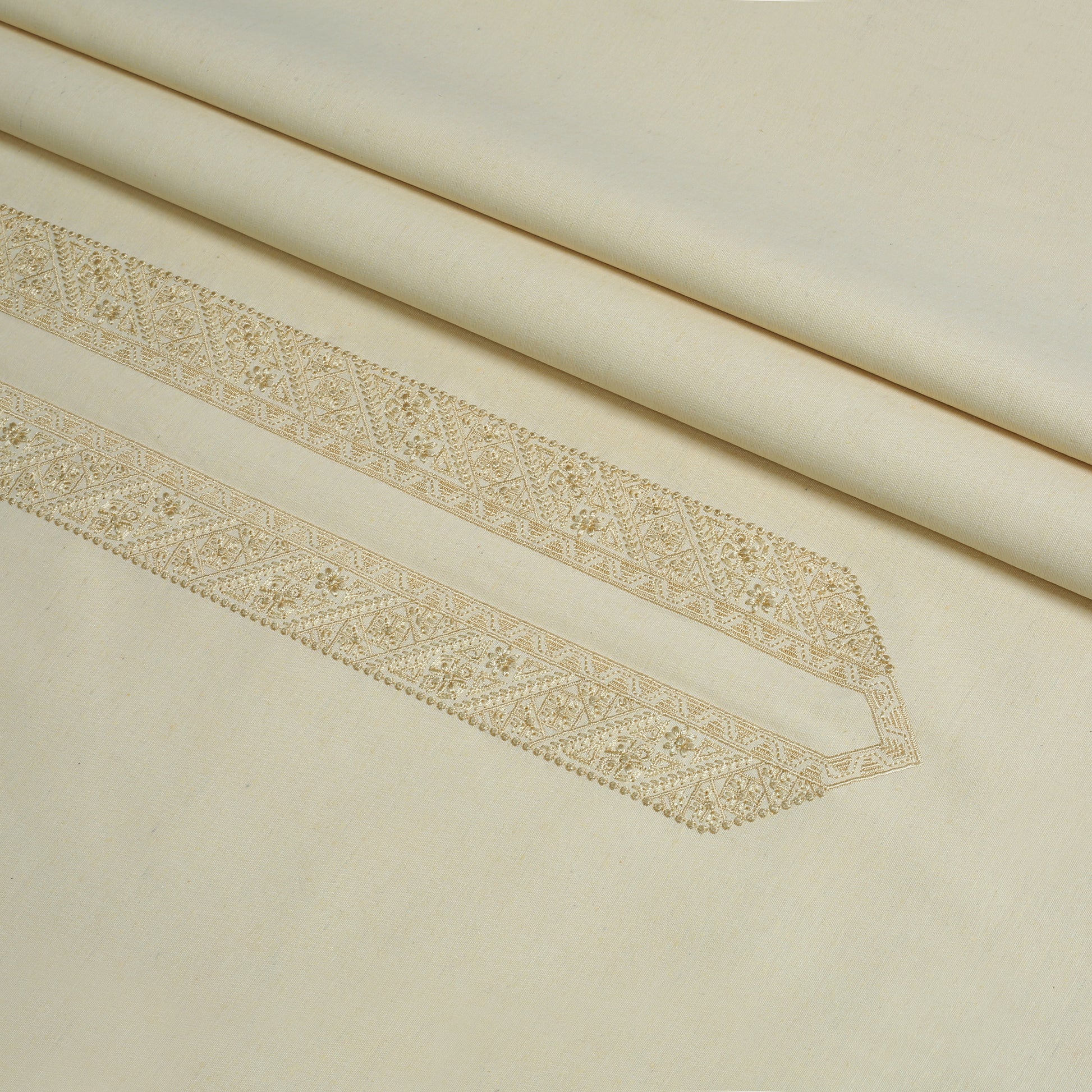 Men Unstitch Embroidered Cotton Karandi - Cream