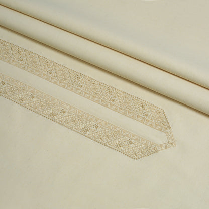 Men Unstitch Embroidered Cotton Karandi - Cream
