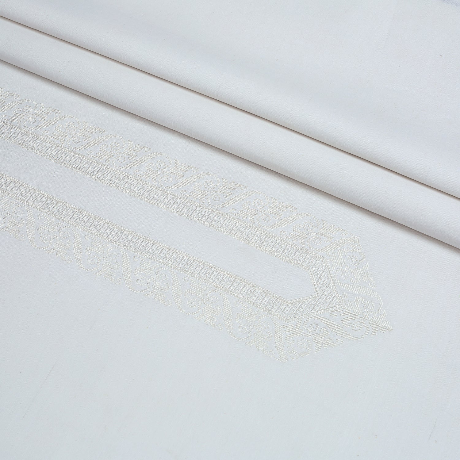 Men Unstitched Embroidered Cotton Karandi - Off White