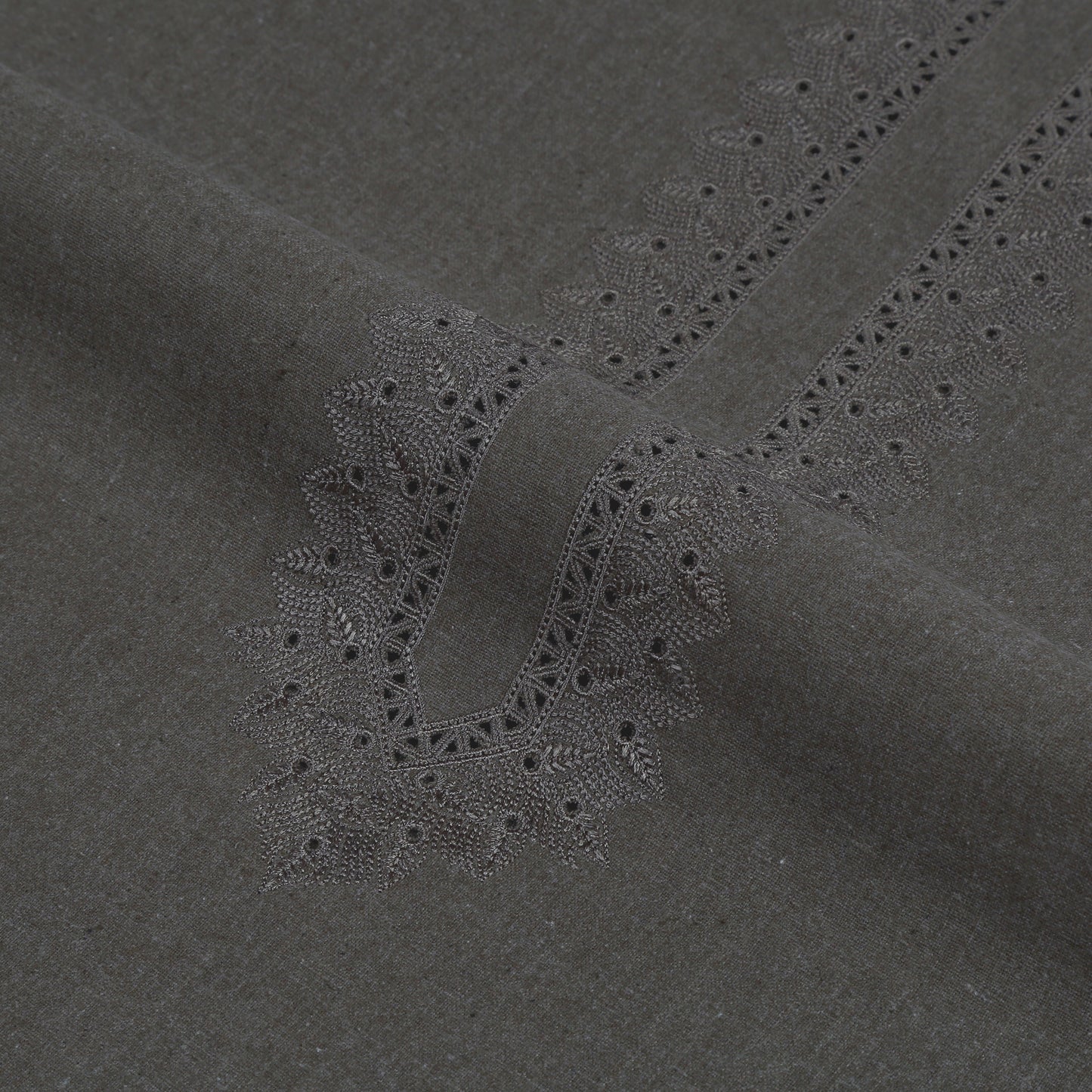 Men Unstitch Embroidered Khaddar Cutwork Davy-Grey