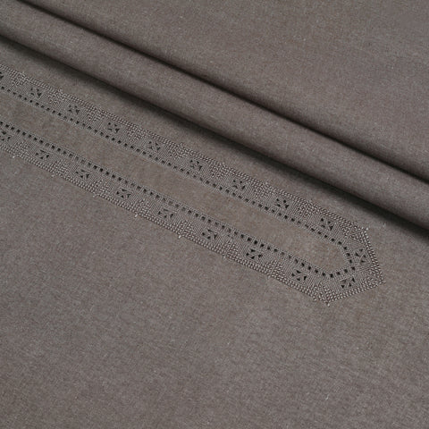 Men Unstitch Embroidered Khaddar Cutwork Neckline - Mud