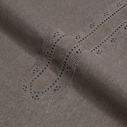 Men Unstitch Embroidered Khaddar Cutwork Neckline - Mud