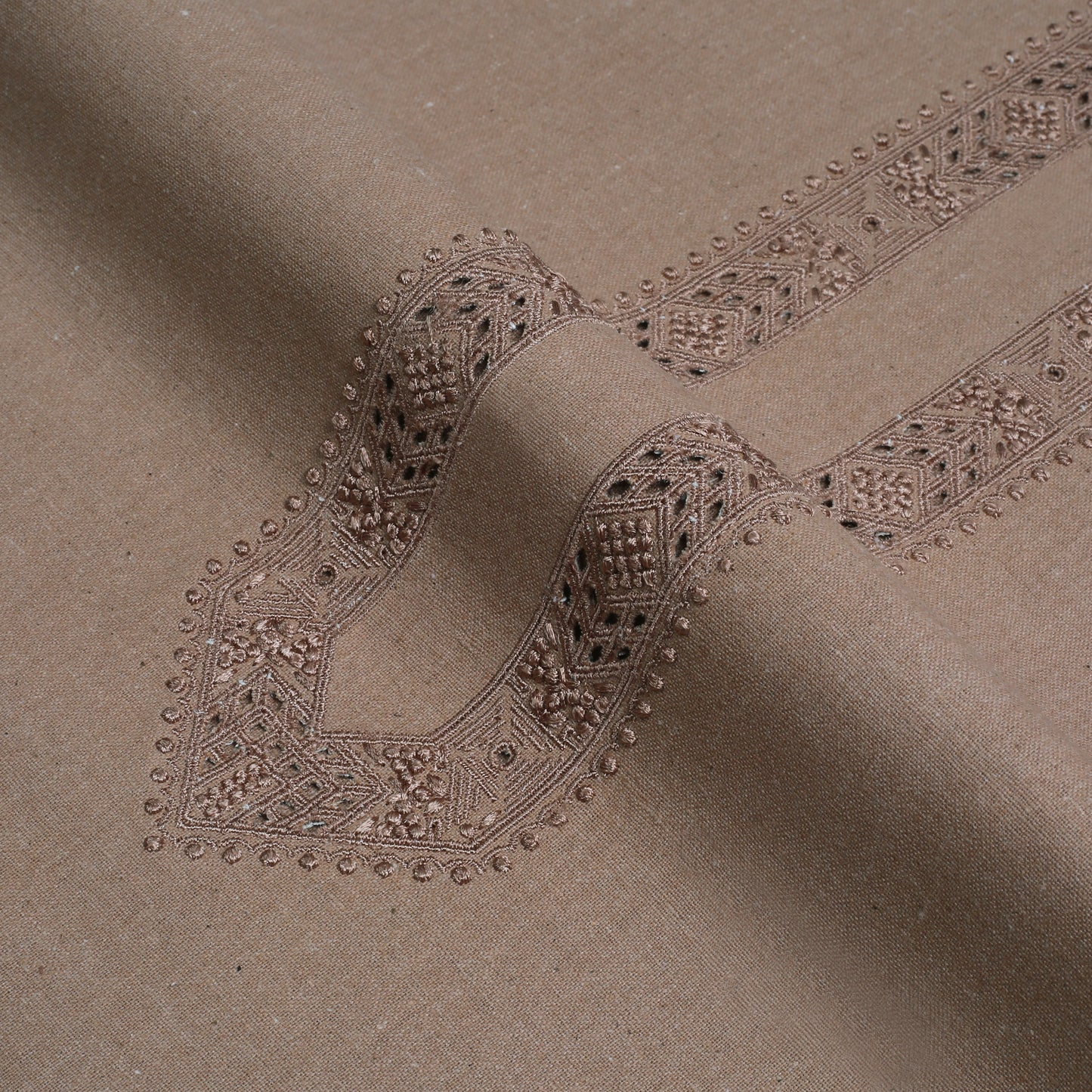 Men Unstitch Embroidered Khaddar Cutwork - Tan