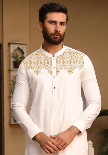 Men Unstitch Off-White Embroidered Kameez Shalwar