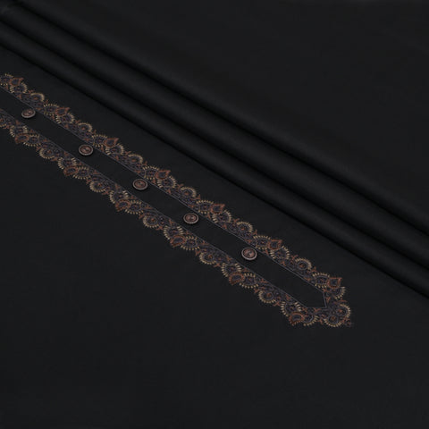 Men Unstitch Contrast Floral Pattern Embroidered Neckline - Black