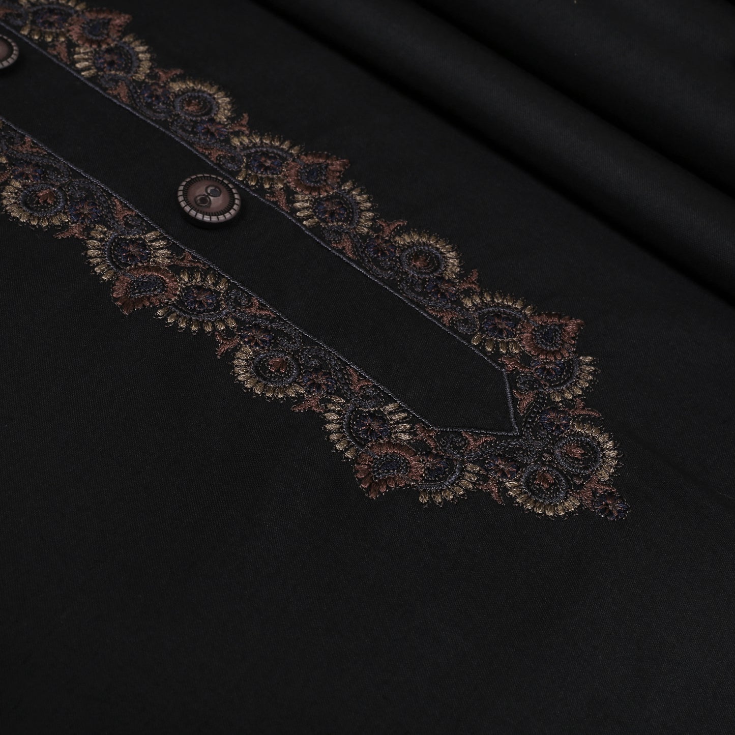 Men Neckline Embroidered Kameez Shalwar Suit Black