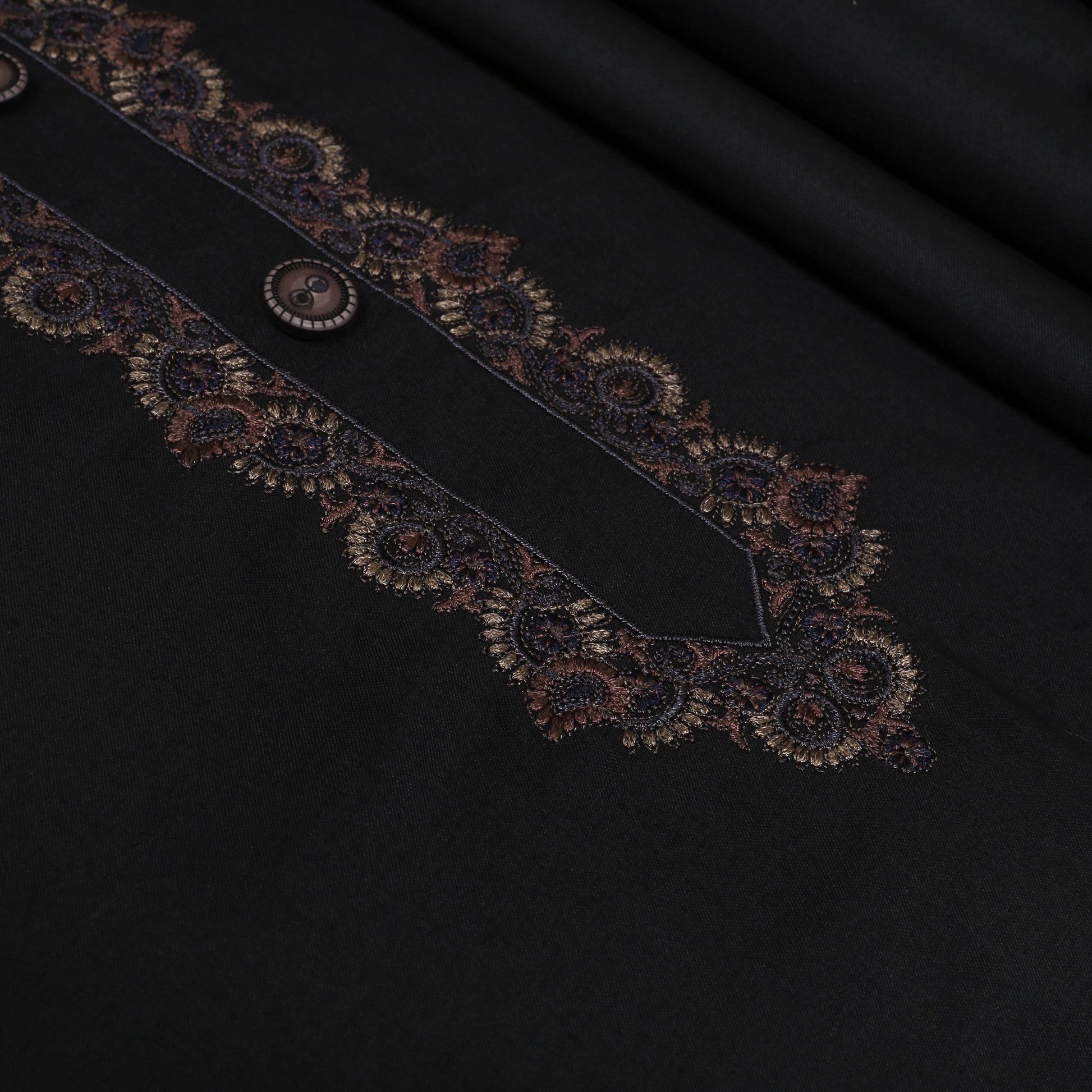 Men Neckline Embroidered Kameez Shalwar Suit Black
