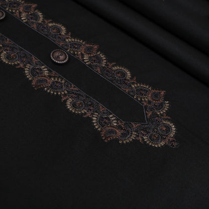 Men Neckline Embroidered Kameez Shalwar Suit Black