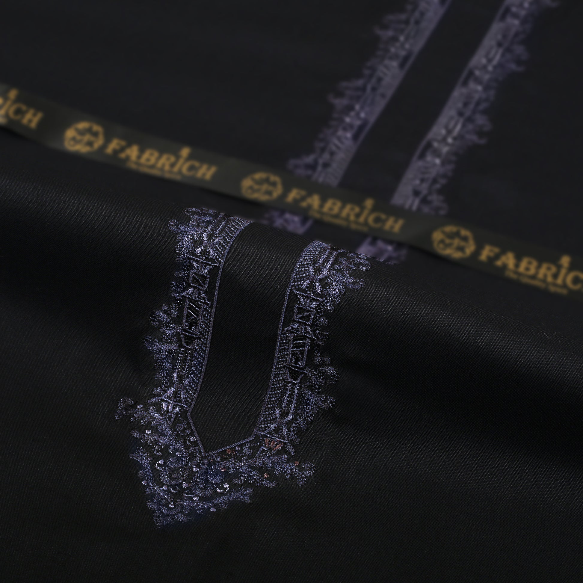 Men Neckline Embroidered Kameez Shalwar Suit Black