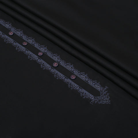Men Unstitch Contrast Floral Pattern Embroidered Neckline - Black