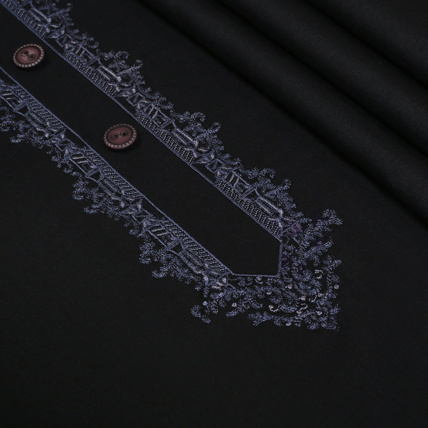 Men Neckline Embroidered Kameez Shalwar Suit Black