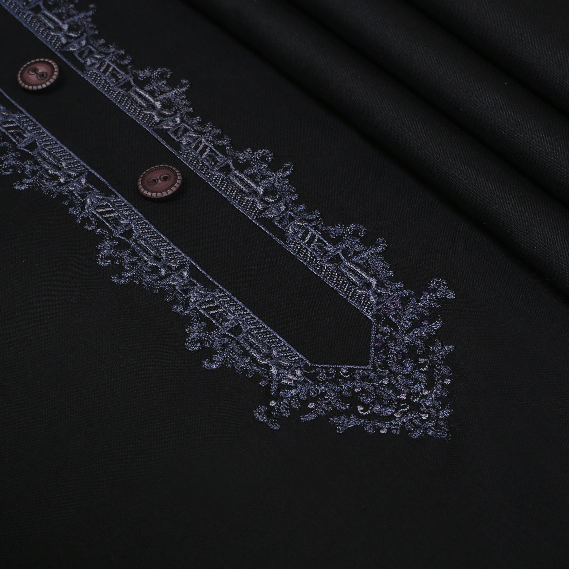 Men Neckline Embroidered Kameez Shalwar Suit Black