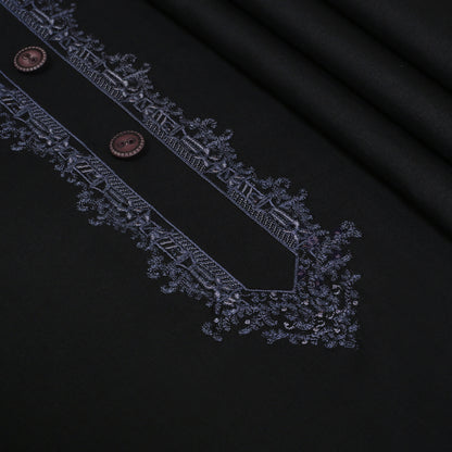 Men Neckline Embroidered Kameez Shalwar Suit Black