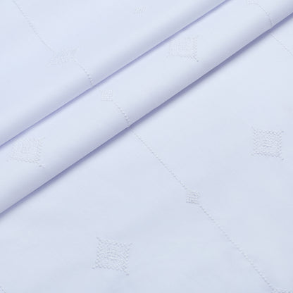 Men Unstitch Front Allover Cotton-Thread Embroidered Kameez Shalwar - White