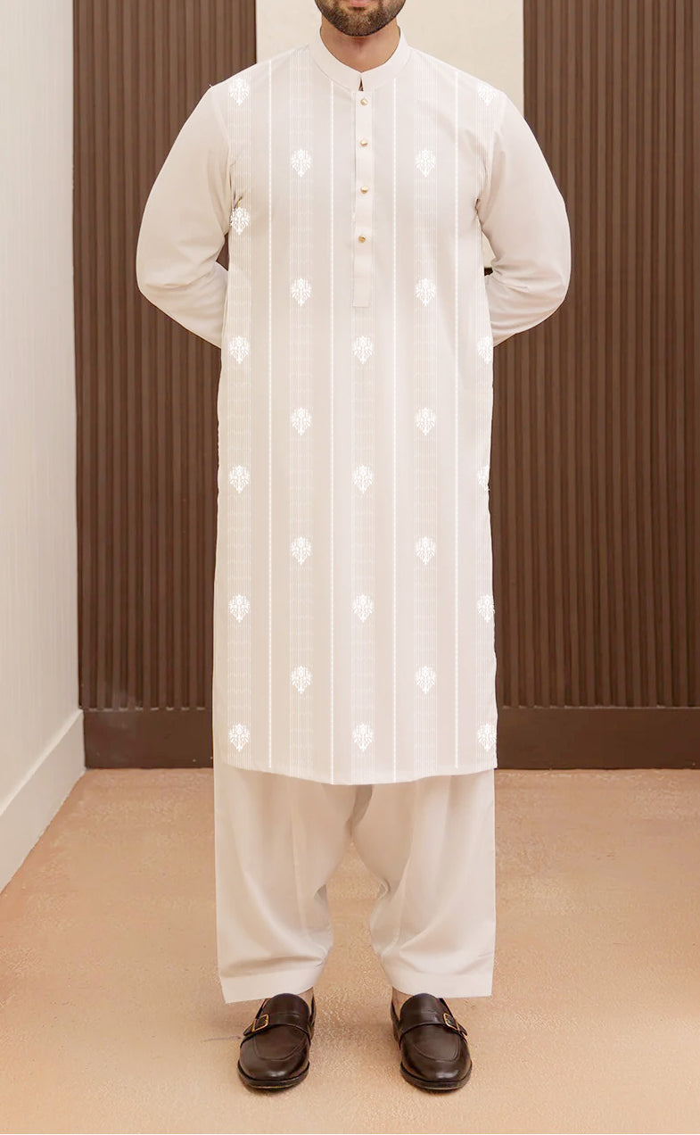 Men Unstitch Front Allover Cotton-Thread - off-White