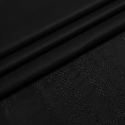 Men Unstitch Neckline With Front Allover Cotton-Thread - Black