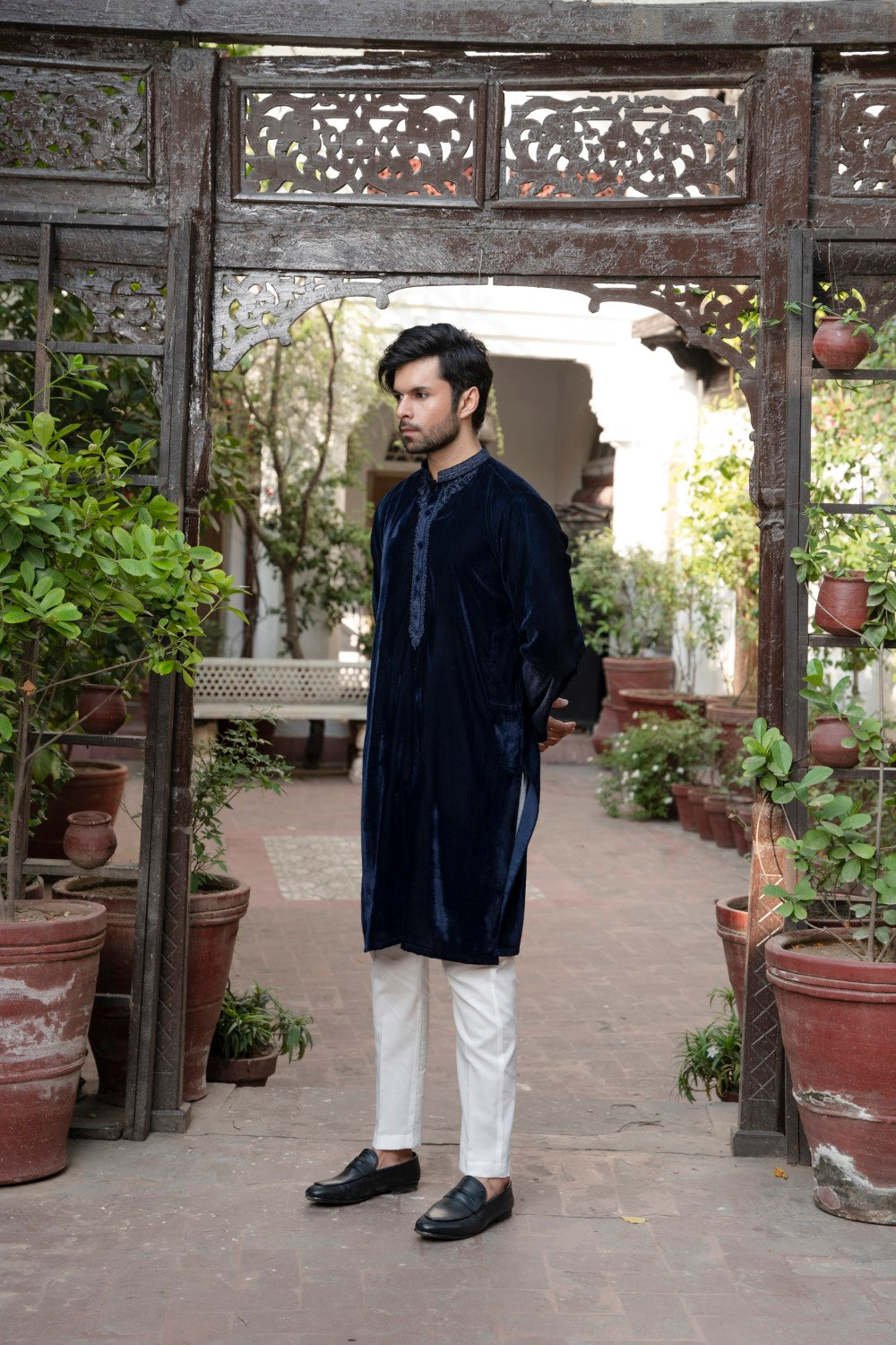 Men Unstitch Semi-Formal Embroidered Kurta Shalwar Navy