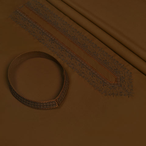 Men Unstitch Embroidered Kameez Shalwar Wash-N-Wear - Carob