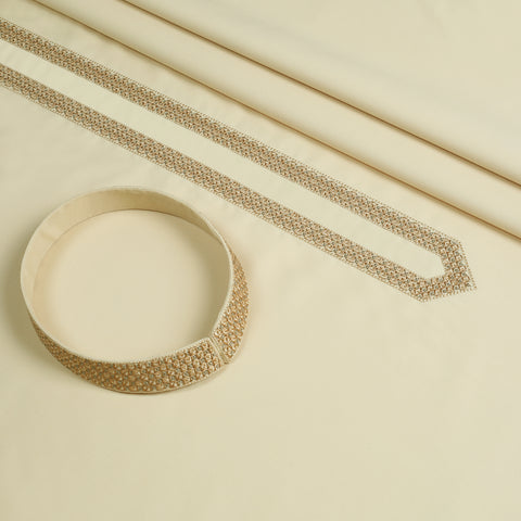 Men Unstitch Embroidered Neckline & Bann Kameez Shalwar - Flax