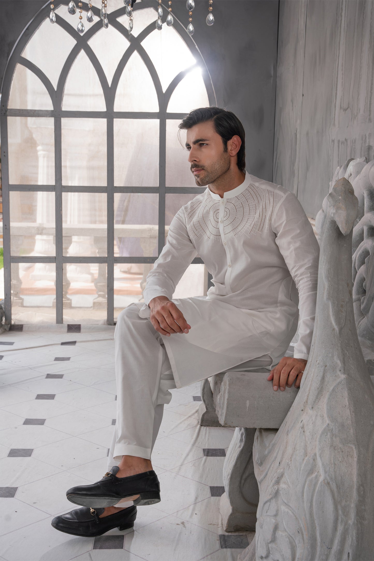 Off-White Embroidered Kameez Shalwar - Fine Cotton