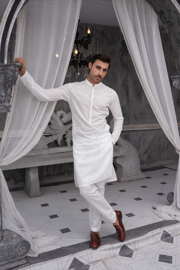 Off-White Embroidered Cotton Kameez Shalwar - Summer 2025