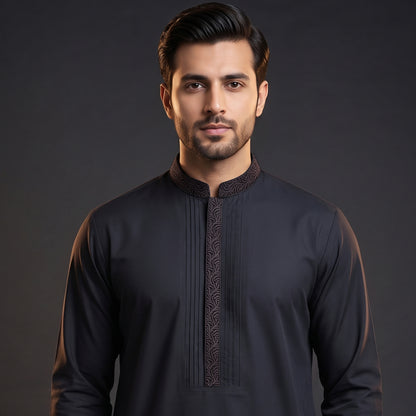 Embroidered With Semi-Tailored Pintex Work Kameez Shalwar | Premium Unstitched Fabric For Men