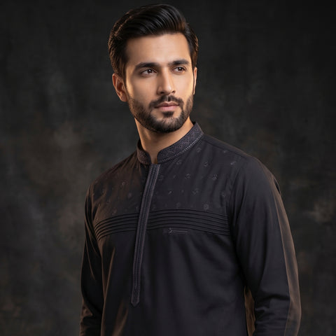 Embroidered With Semi-Tailored Pintex Work Kameez Shalwar | Premium Unstitched Fabric For Men