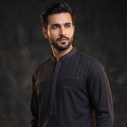 Embroidered With Semi-Tailored Pintex Work Kameez Shalwar | Premium Unstitched Fabric For Men