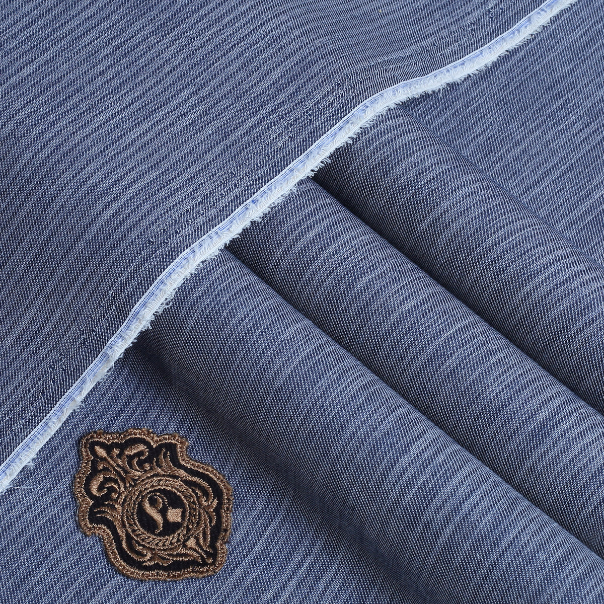 Blue Signature Melange Cotton | Unstitched Fabric For Men