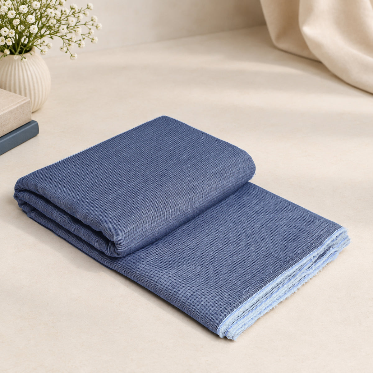 Blue Signature Melange Cotton | Unstitched Fabric For Men