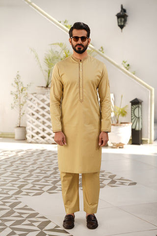 Arylide-Yellow Embroidered Kameez Shalwar - Soft Fine Cotton, 4.75 M