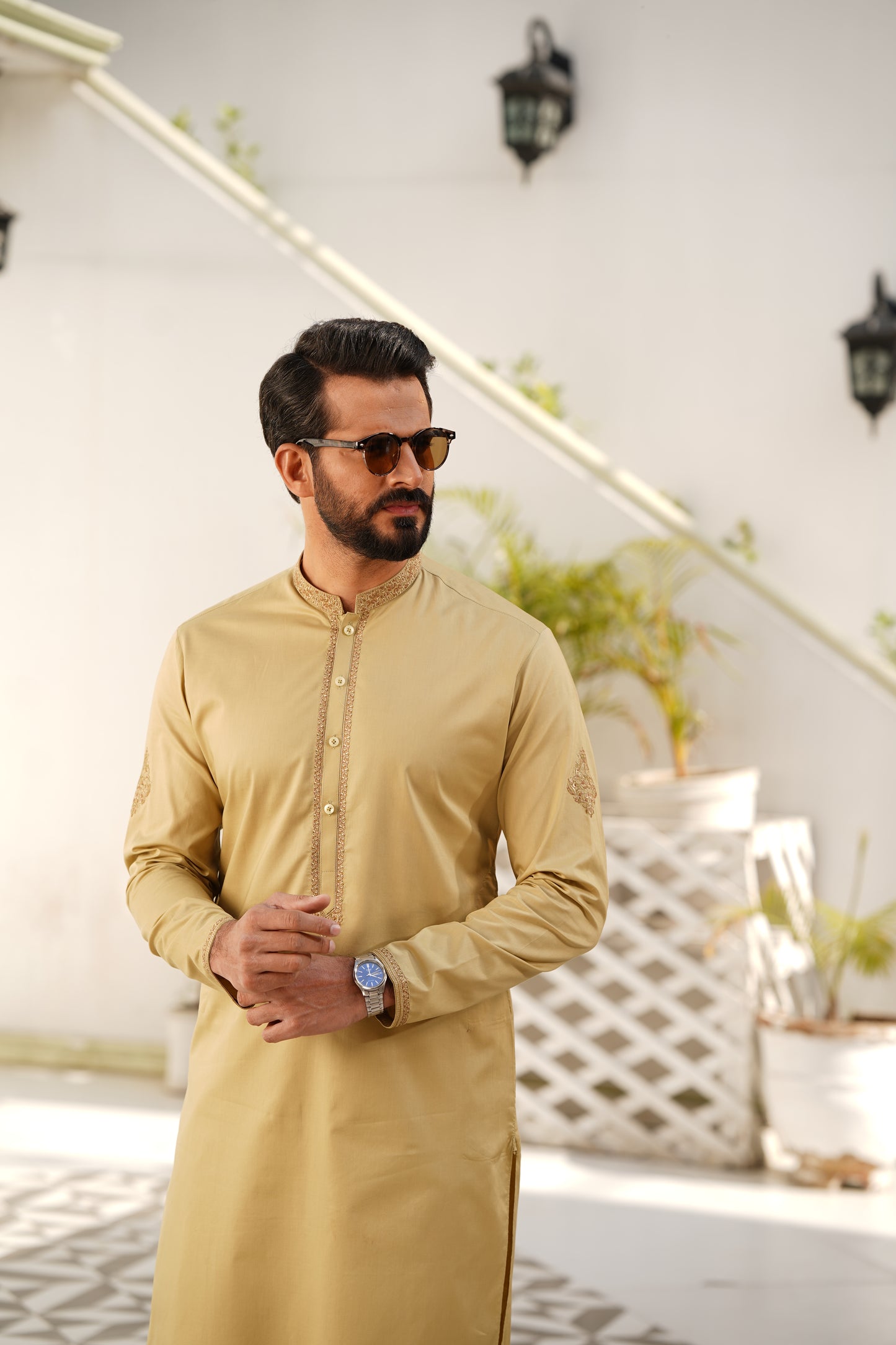 Arylide-Yellow Embroidered Kameez Shalwar - Soft Fine Cotton, 4.75 M