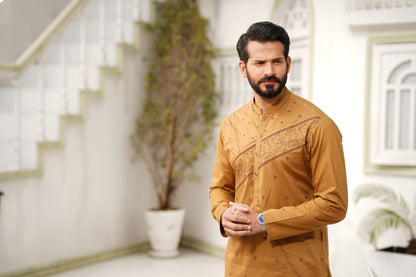 Coffee-Brown Embroidered Kameez Shalwar - Soft Fine Cotton, 4.5 M