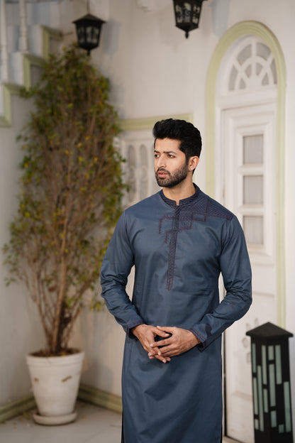 Lead Embroidered Kameez Shalwar - Soft Fine Cotton, 4.5 M